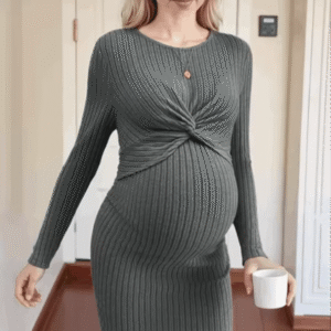 Long-Sleeved Cashmere Pencil Skirt for Pregnant Women Comfortable Knitted Fabric with High Elasticity Knee-Length