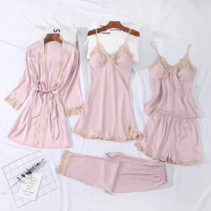 New Style Nightwear for Women Sexy Silk Nightgown Satin Five Pieces Pajamas Set