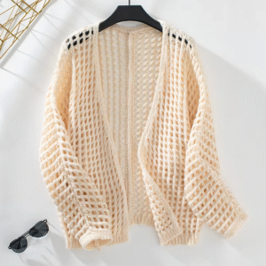 Solid Color Hollow Cross-border Knitwear Autumn New European and American Foreign Trade Loose Long-sleeved Sweater Women's Coat