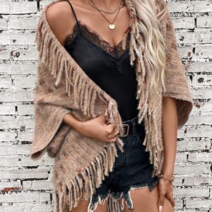 Colored Plaid Knitted Fringed Shawl Female New Europe and the United States Cross-border Casual Loose Sweater Cape