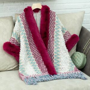 Autumn and Winter Striped Knitted Streamer Cape Woman Loose Ethnic Style Sweater Cardigan Shawl Woman