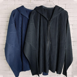 Pleated Elastic Hooded Zipper Sweater Jackets Men Fall Winter New Korean Fashion Long Sleeve Loose Plus Size Coats