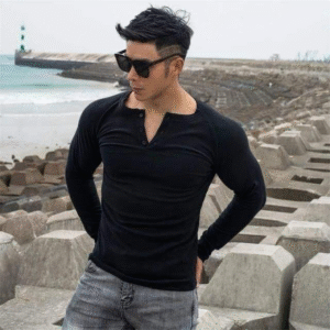 Men's Slim-Fit Long-Sleeve Henley Shirt 100% Cotton Bulk Clothes for Spring Season