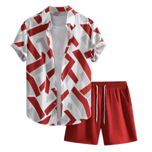 2 Piece Outfits Short Sleeve Button Down Shirt And Shorts Set Breathable Printed Summer Men's Shirt Set BY AMAZING INDUSTRIES