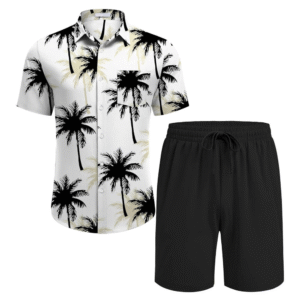 Breathable Printed Summer Men's Shirt Set Black White Color Best Seller 2 Piece Summer Short Sleeve Set BY AMAZING INDUSTRIES