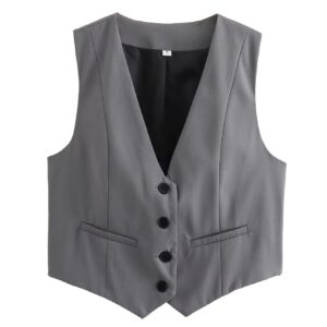 Fashion Sexy Summer V-neck Tops Single Breasted Sleeveless Vest for Women Blouse