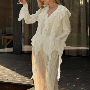 Buttoned Casual Elegant Ladies Boutique Fashionable Women's Clothing Tops Blouse Femme Tendance Summer Ruffle Blouses