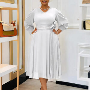 New European and American A-line skirt elegant spring style dress button decoration solid color plus size front natural chiffon