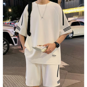 Men's Trendy Summer Sportswear Set Wear resistant Ice Silk Knitted T-shirt Shorts Loose Casual Printed Set