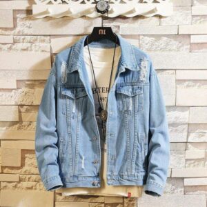Men's high-quality collar long sleeved denim jacket for winter and spring, casual style