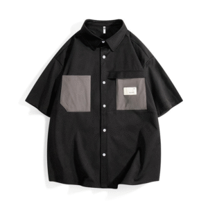 Men's summer short sleeved Hong Kong style casual jacket trendy loose solid color shirt set