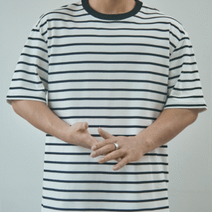 Men's high-end retro patterned striped T-shirt made of 100% pure cotton and oversized knitted fabric