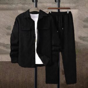 Fashionable men's casual solid color set men's trendy streetwear long sleeved jacket top pants sports 2-piece new men's clothing set