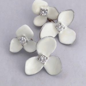 White enamel flower S925 silver ear ring high-end versatile 18k gold zircon earrings trendy light luxury