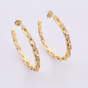 Korean Dongdaemun trendy simple gold-plated earrings with large circles, zircon chains, geometric shapes for women from Europe and America