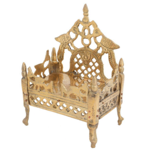 Handmade golden brass carving, Krishna Sinhasan bed, Pooja decorative sculpture, statue, declaration, decorative gift