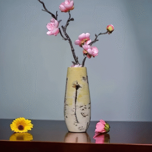 Elegant Jasper Stone Vase-Vintage Tall Floor Vase with Marbled Design for Farmhouse Decor