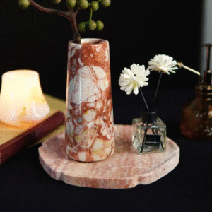 D8x18cm Natural MarbleRed Straight Tube Vase Creative Living Room Foyer Tabletop Decoration Ornament
