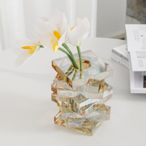 Light Luxury Square Stacked Vase Soft Decorative Ornament Decoration Living Room Dining Table Crystal Crafts Other Crystal Crafts