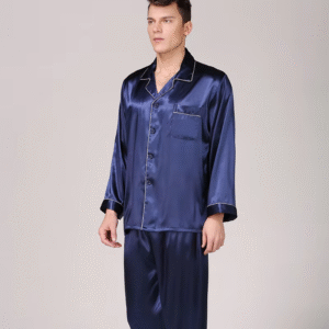 Man Gift Custom SatinTwo Piece Silk Satin Long Sleeve Polyester Top and Bottom Loungewear Pajamas Mans Sleepwear PJ Set