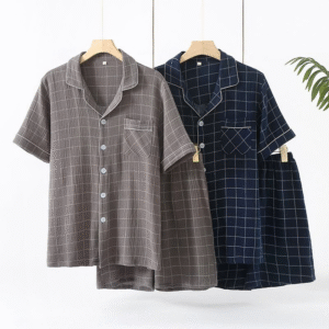 Summer new pure cotton pajamas short-sleeved shorts simple set of pajamas mens sleepwear