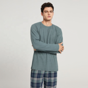 New 100% Cotton High-Quality Men's Pajama Set With Long Sleeves and Long Pants Sleepwear Lounge Wear