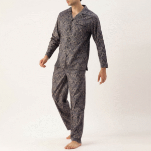 Stand Collar Men Pajama Set High Quality Long Sleeve Night Wear Suit OEM Service Printed Design Men Sleep Suit